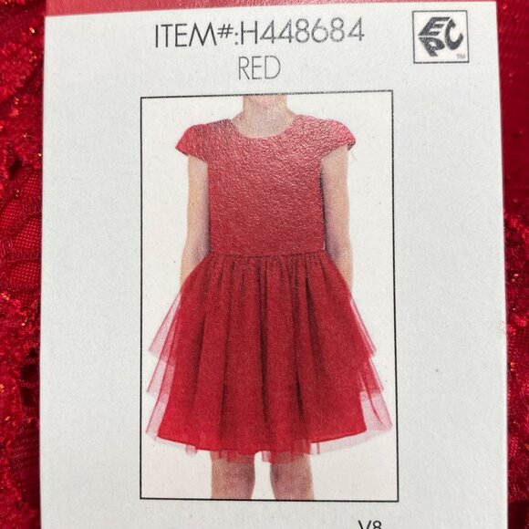 Rare Editions Girls Red Glitter Lace Tulle Dress With Cap Sleeves XL‎ 14-16  NWT - Picture 3 of 13